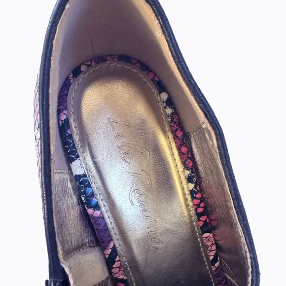 Lola Ramona Leather Snakeskin Pump Sz 10 Velvet Bow Purple Whimsigoth Y2K Pinup - Picture 10 of 10